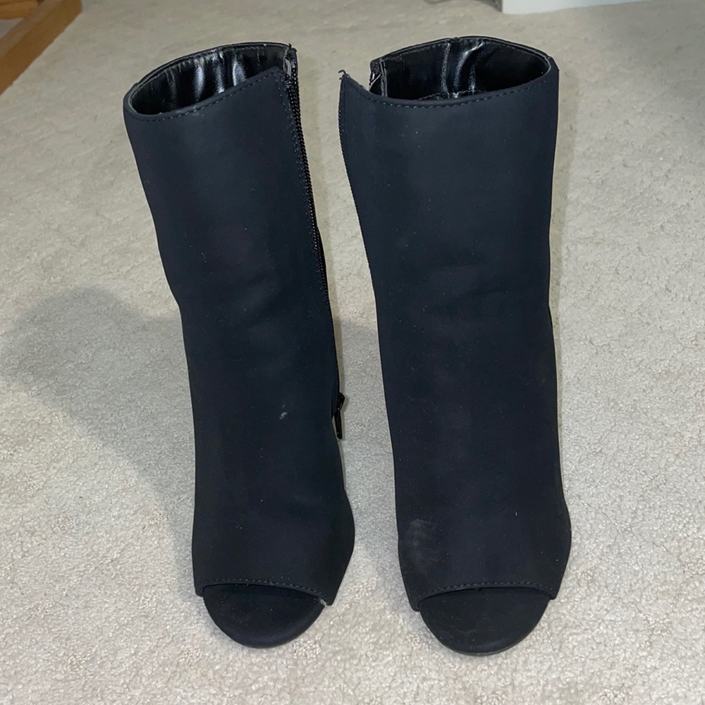 Windsor black bootie heels open toe